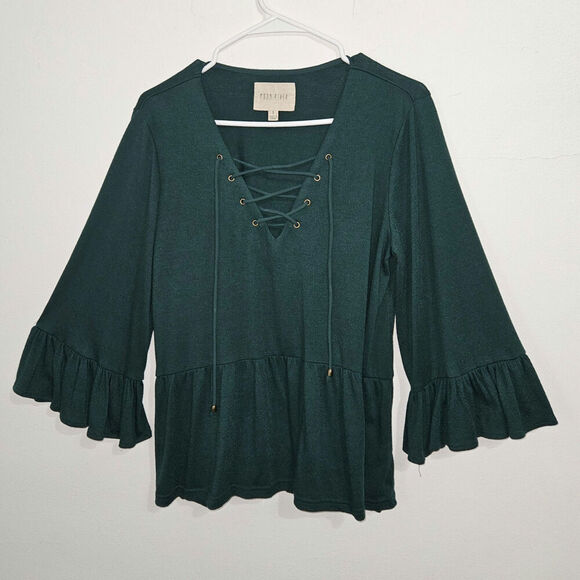 Anthropologie Moon River Lace Up Flare Sleeve Flowy Boho Top. Size Medium. - Picture 3 of 9